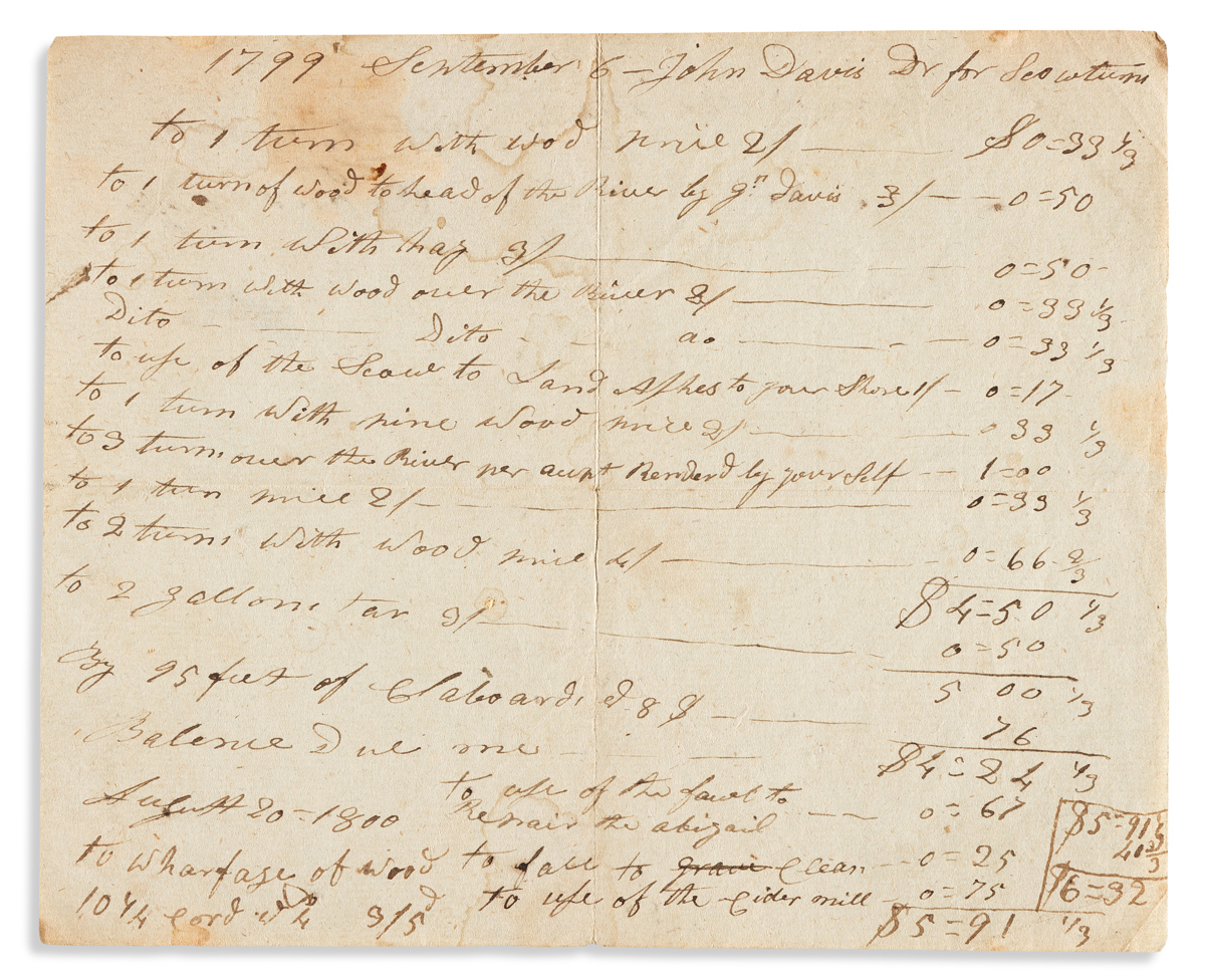 (BUSINESS.) Paul Cuffe. Invoice drawn up and signed by perhaps the young nations leading Black merchant.